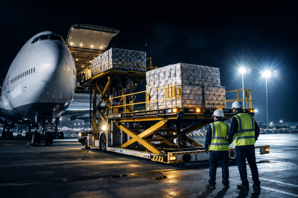 Nighttime Cargo Loading at the Airport